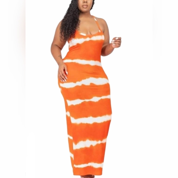 Striped Tie-Dye Printed Racerback Maxi Dress Plus Size - Picture 9 of 13